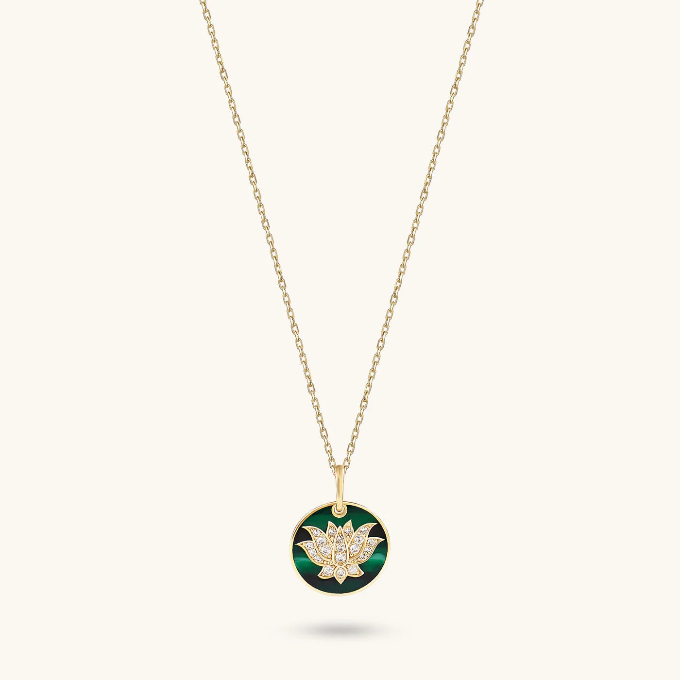 Green Enamel Lotus Necklace - ARTSY SILVER