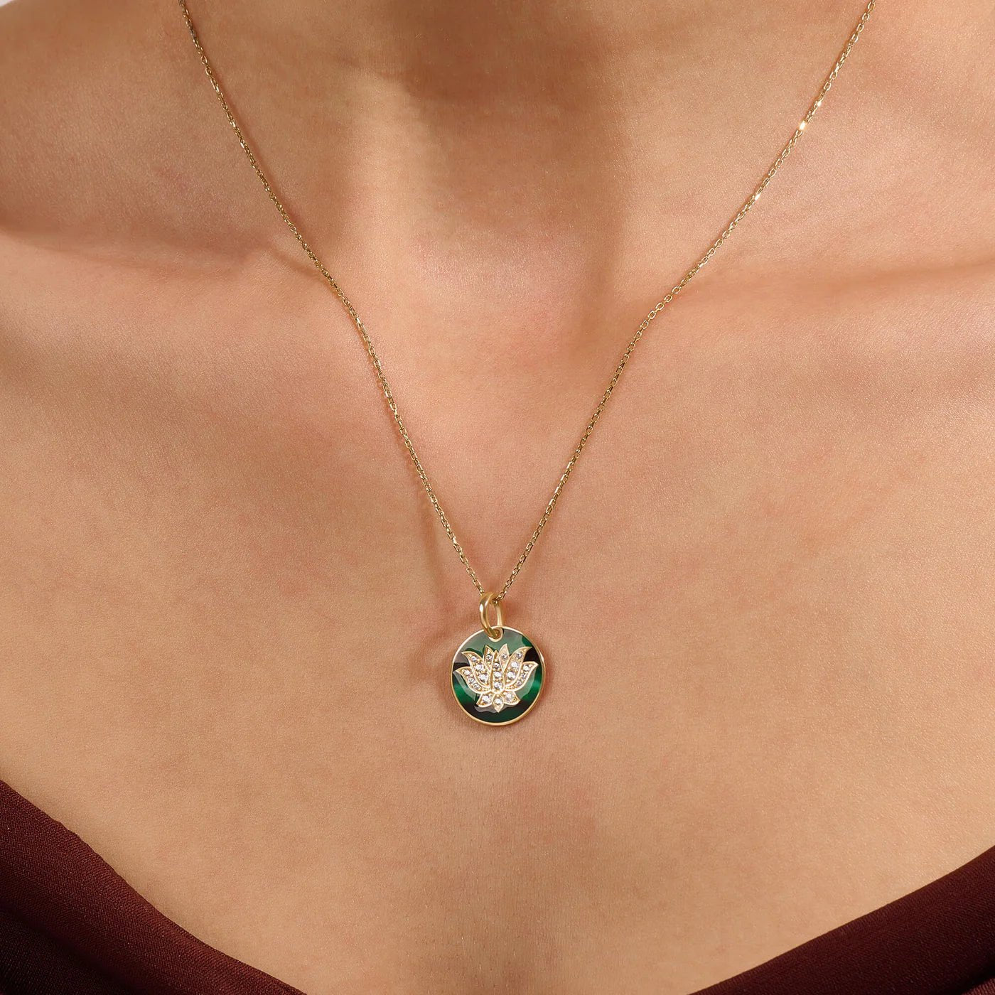 Green Enamel Lotus Necklace - ARTSY SILVER