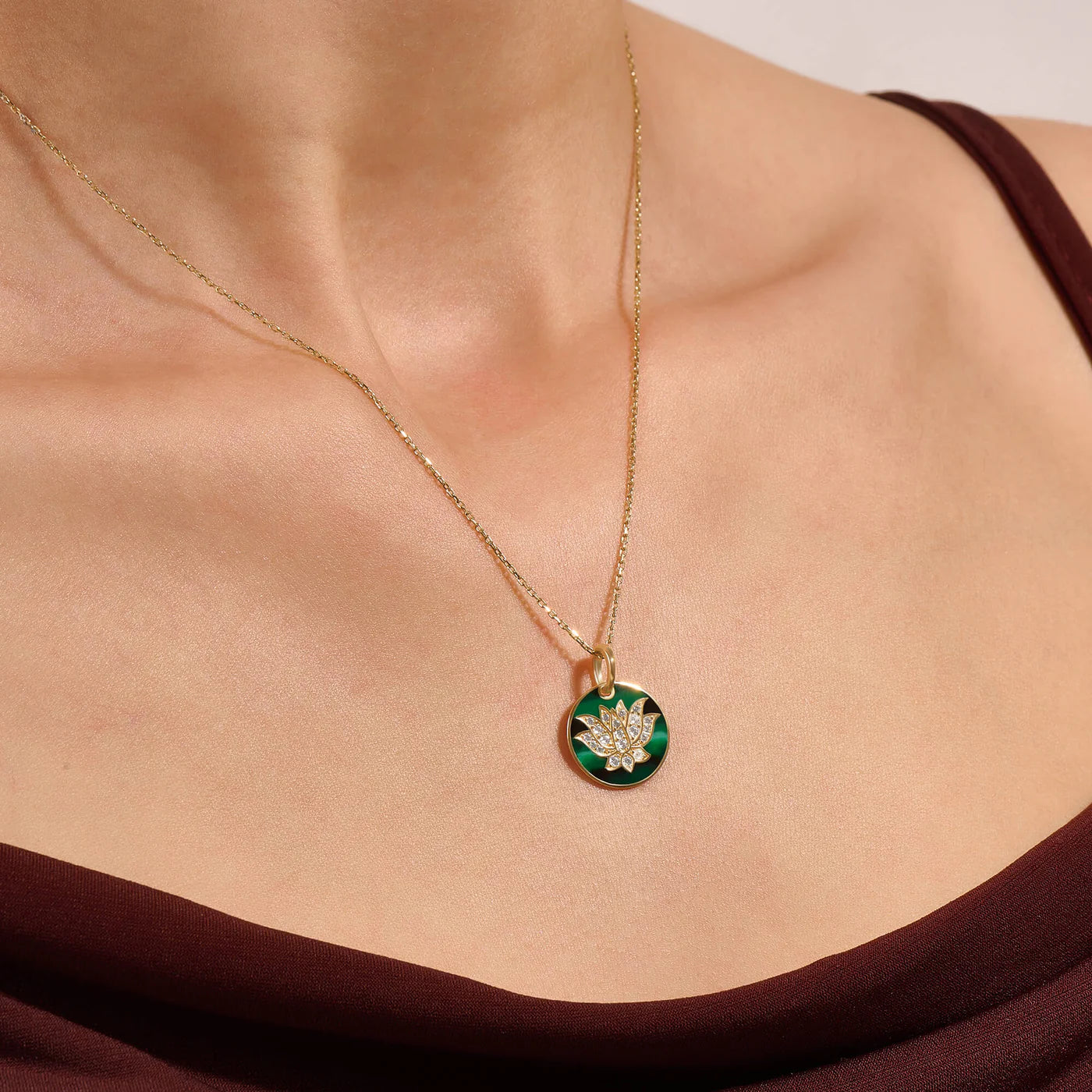 Green Enamel Lotus Necklace