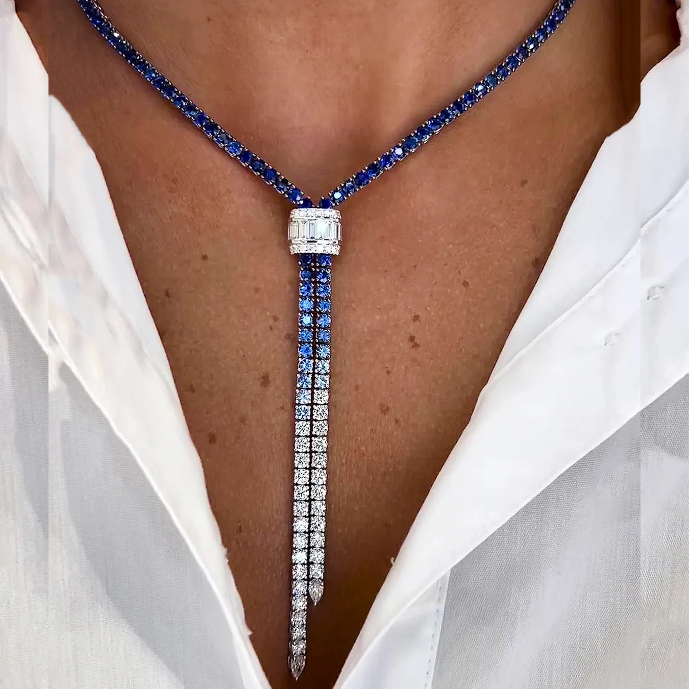 Harlequin Sapphire Tennis Necklace