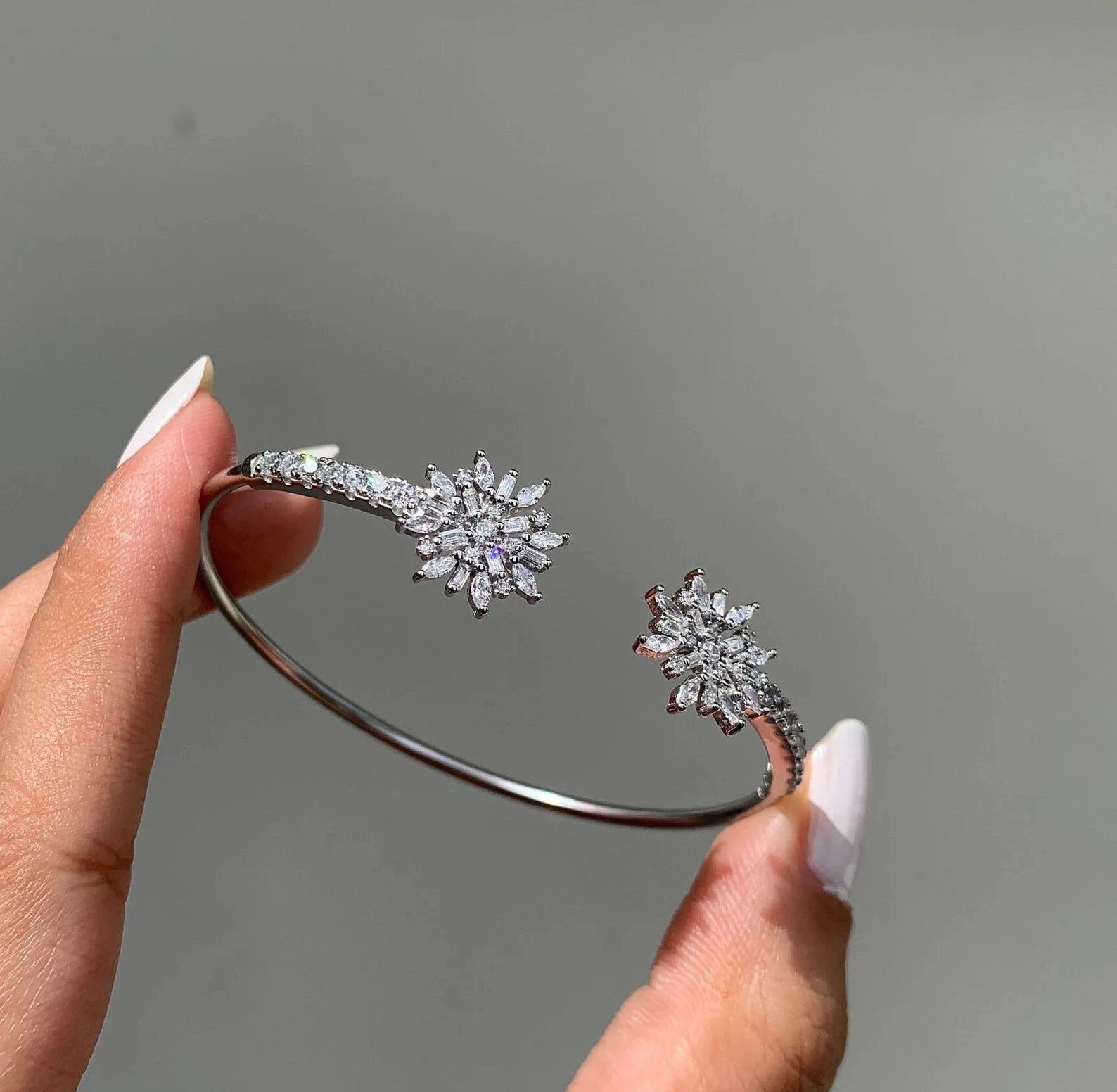 Just Blooming White Zircon Bangle - ARTSY SILVER