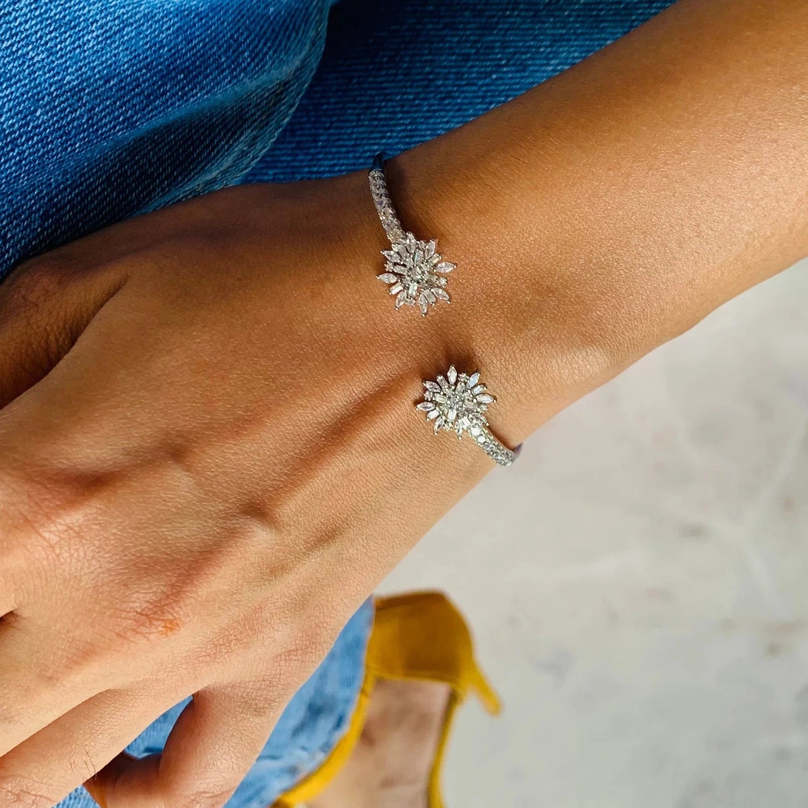 Just Blooming White Zircon Bangle - ARTSY SILVER