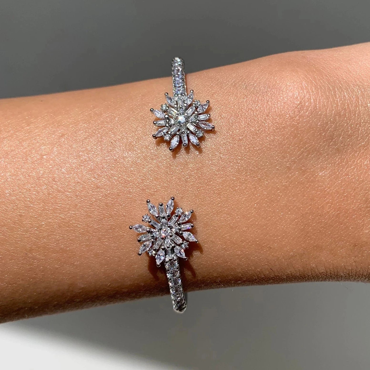 Just Blooming White Zircon Bangle - ARTSY SILVER