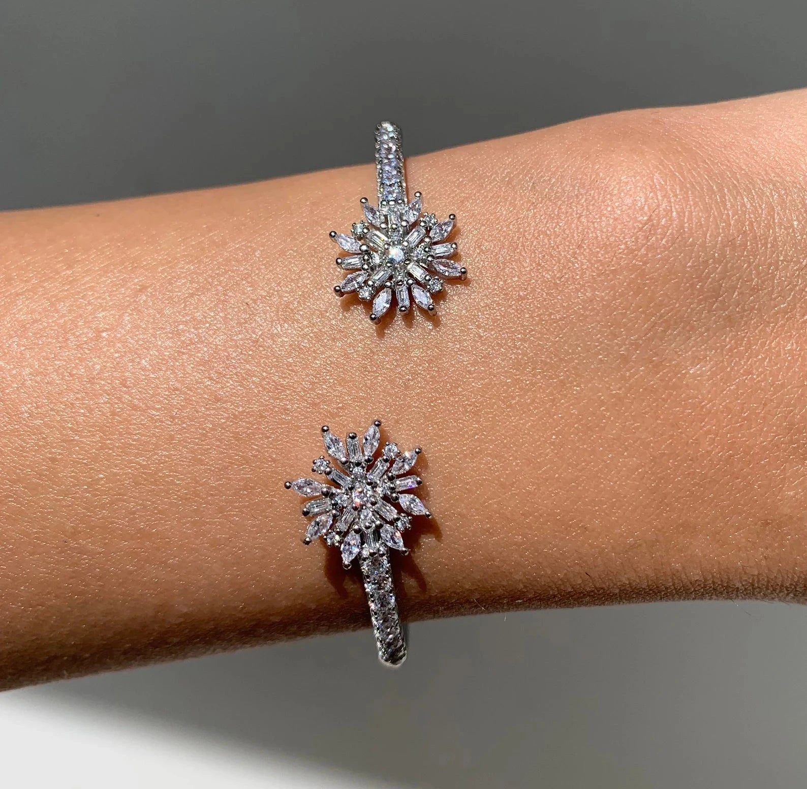 Just Blooming White Zircon Bangle - ARTSY SILVER