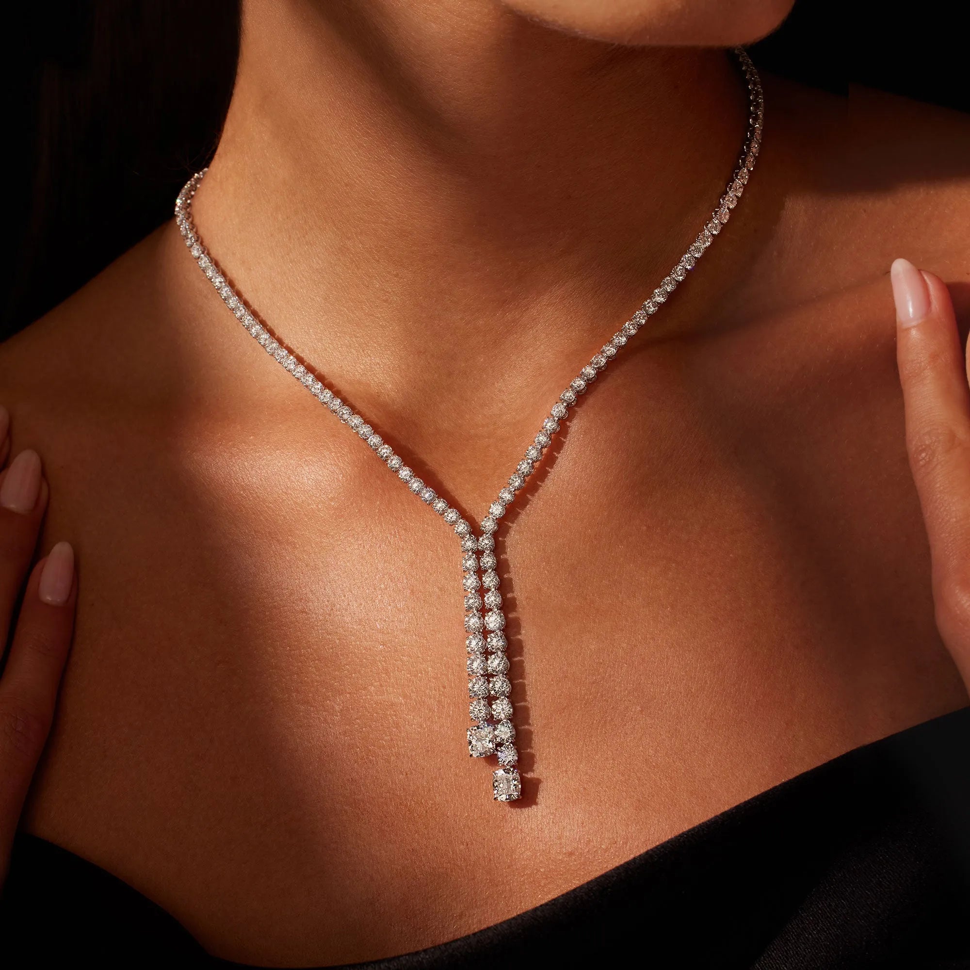 Lariat Tennis Necklace - ARTSY SILVER