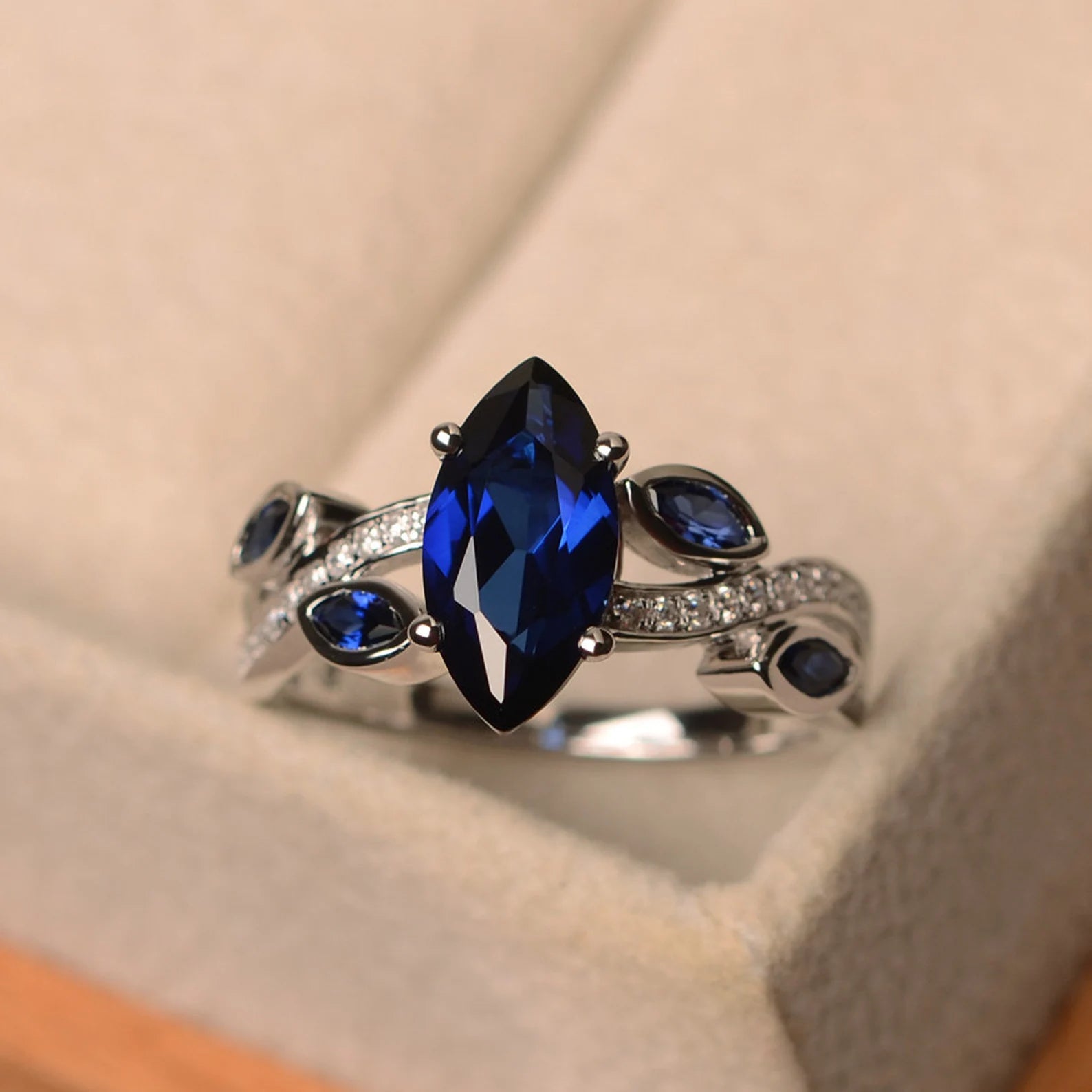 Marquise cut blue sapphire stone ring