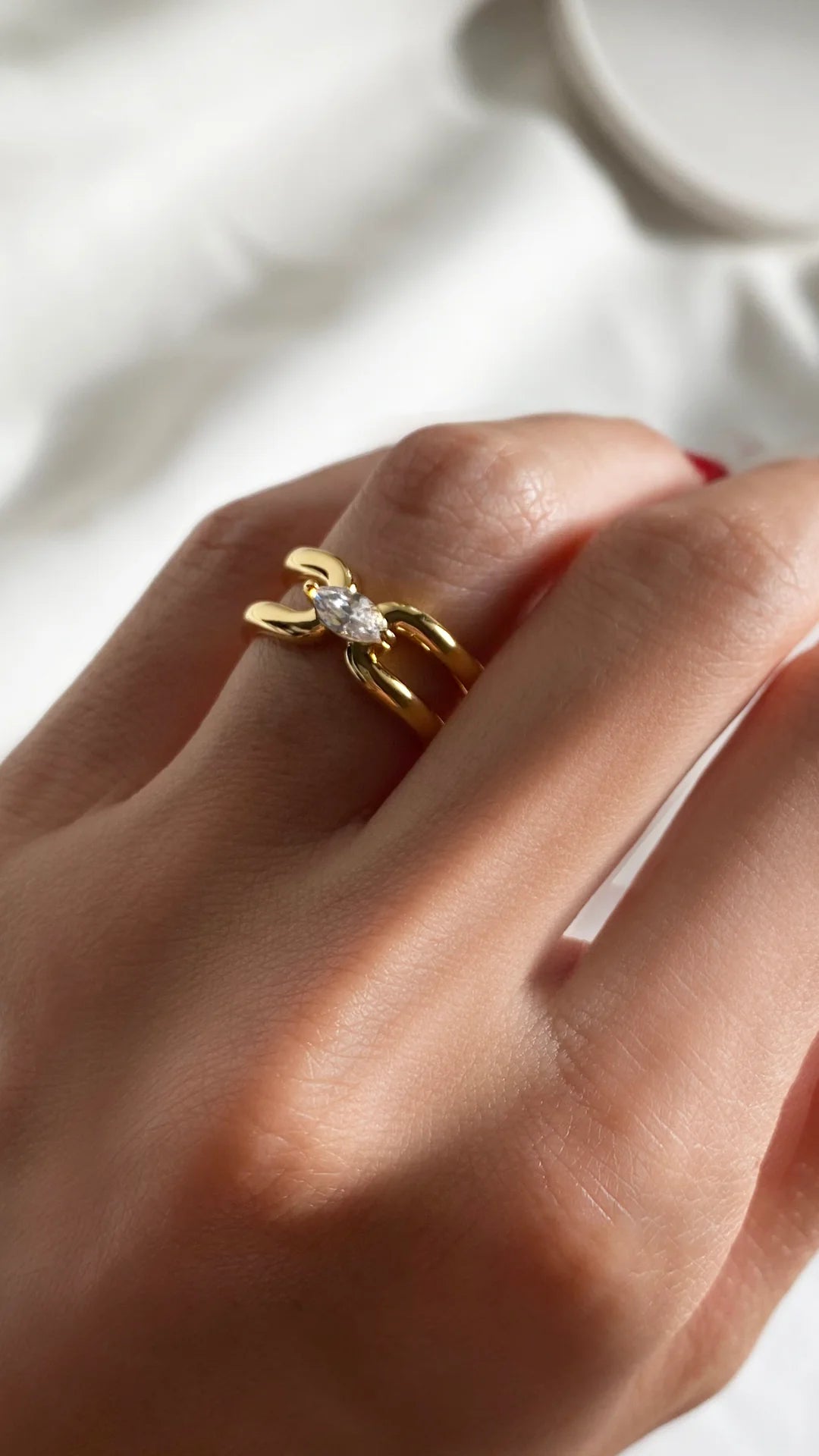MARQUISE CUT ZIRCON STONE GOLD PLATED RING