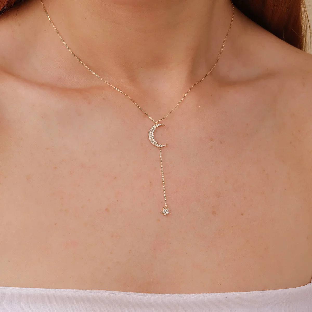 Moon And Stars Lariat Necklace