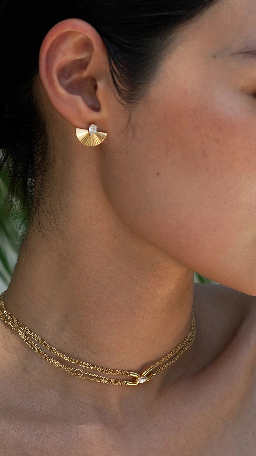 Fancy Zircon Stone Gold Plated Necklace & Earrings Set
