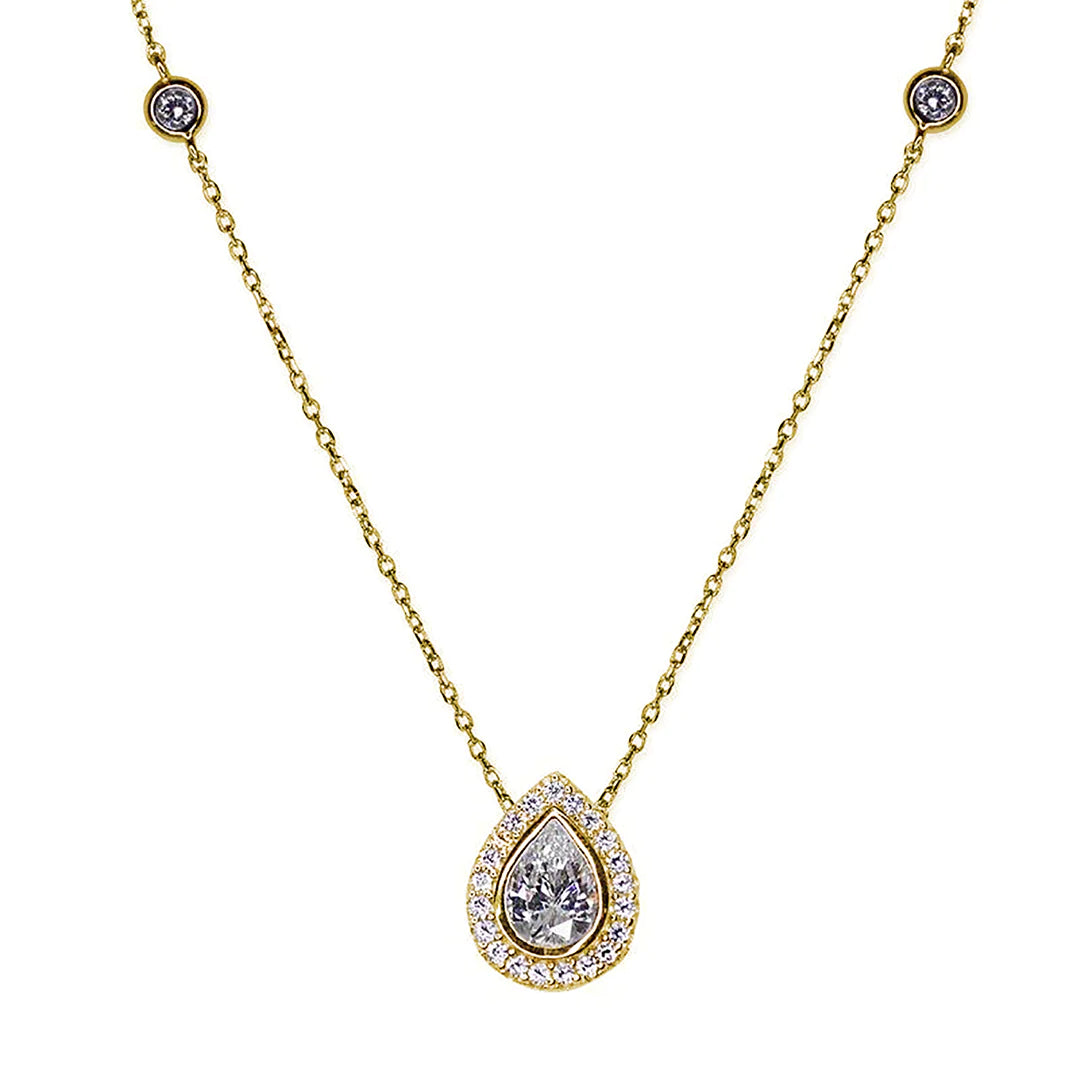 pear Zircon Stone necklace gold plating