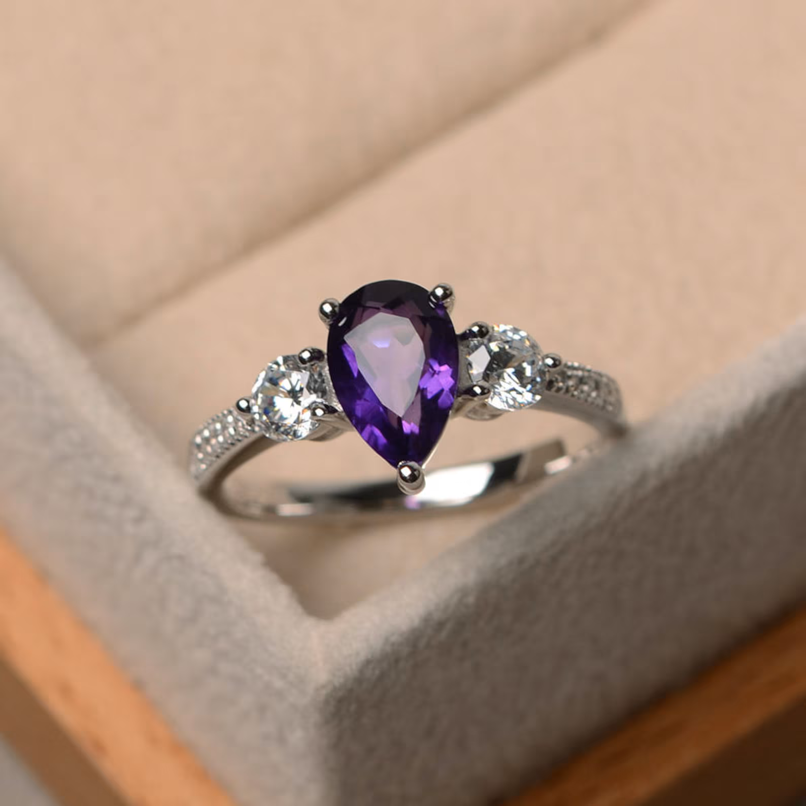 Pear Cut Amethyst Stone Ring