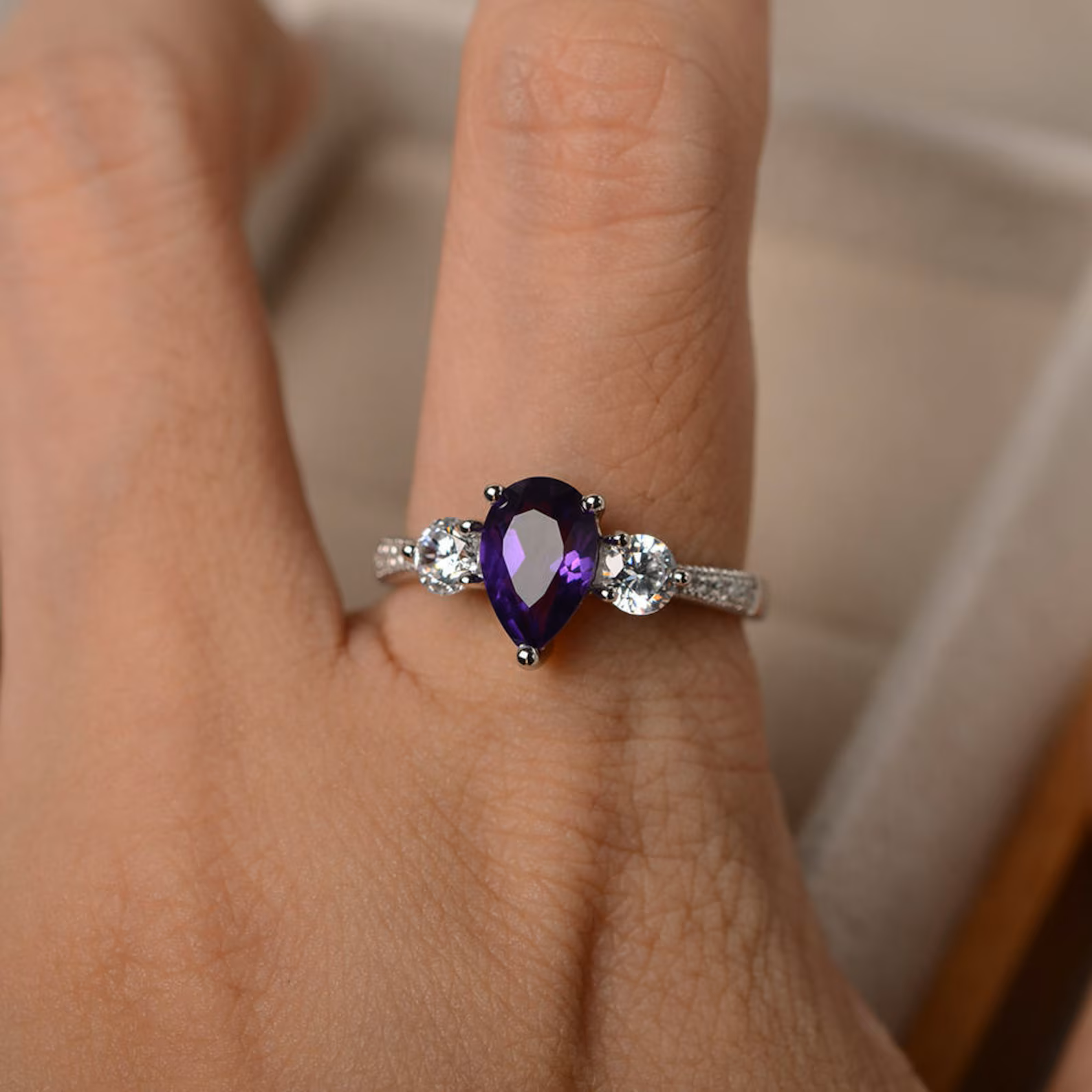 Pear Cut Amethyst Stone Ring