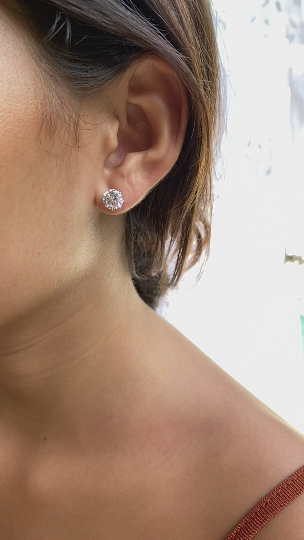 8mm round white zircon stone earrings