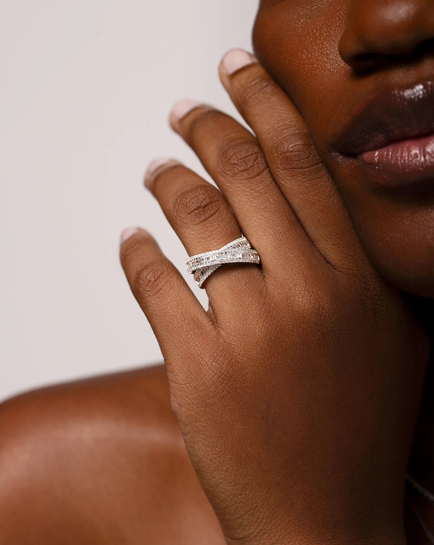 Baguette Stone Crossover Ring