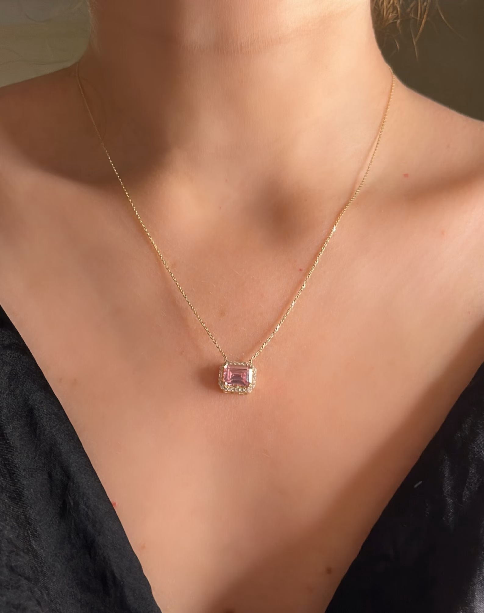 Rosy Aura Zircon Necklace