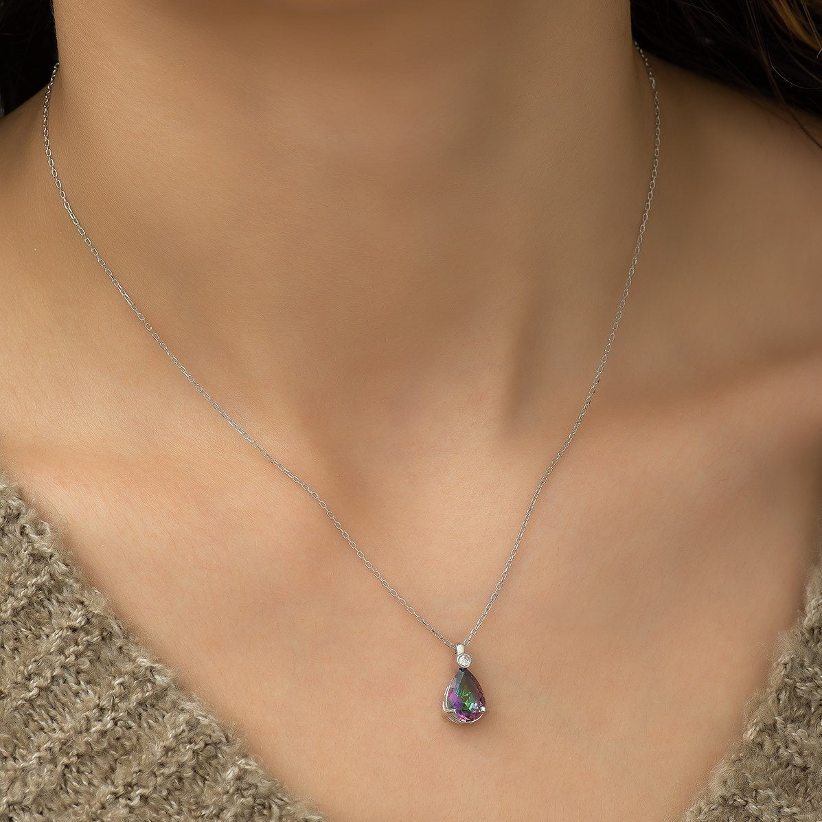 Silver Drop Mystic Topaz Stone Necklace - ARTSY SILVER