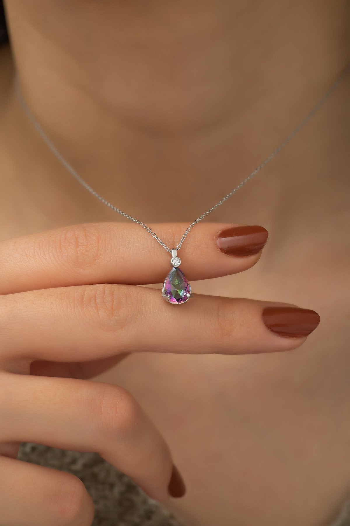 Silver Drop Mystic Topaz Stone Necklace