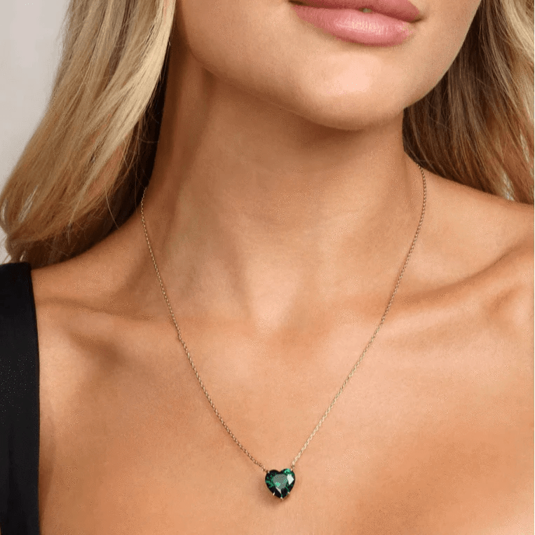 Adore You Gold Plated Emerald Heart Necklace - ARTSY SILVER