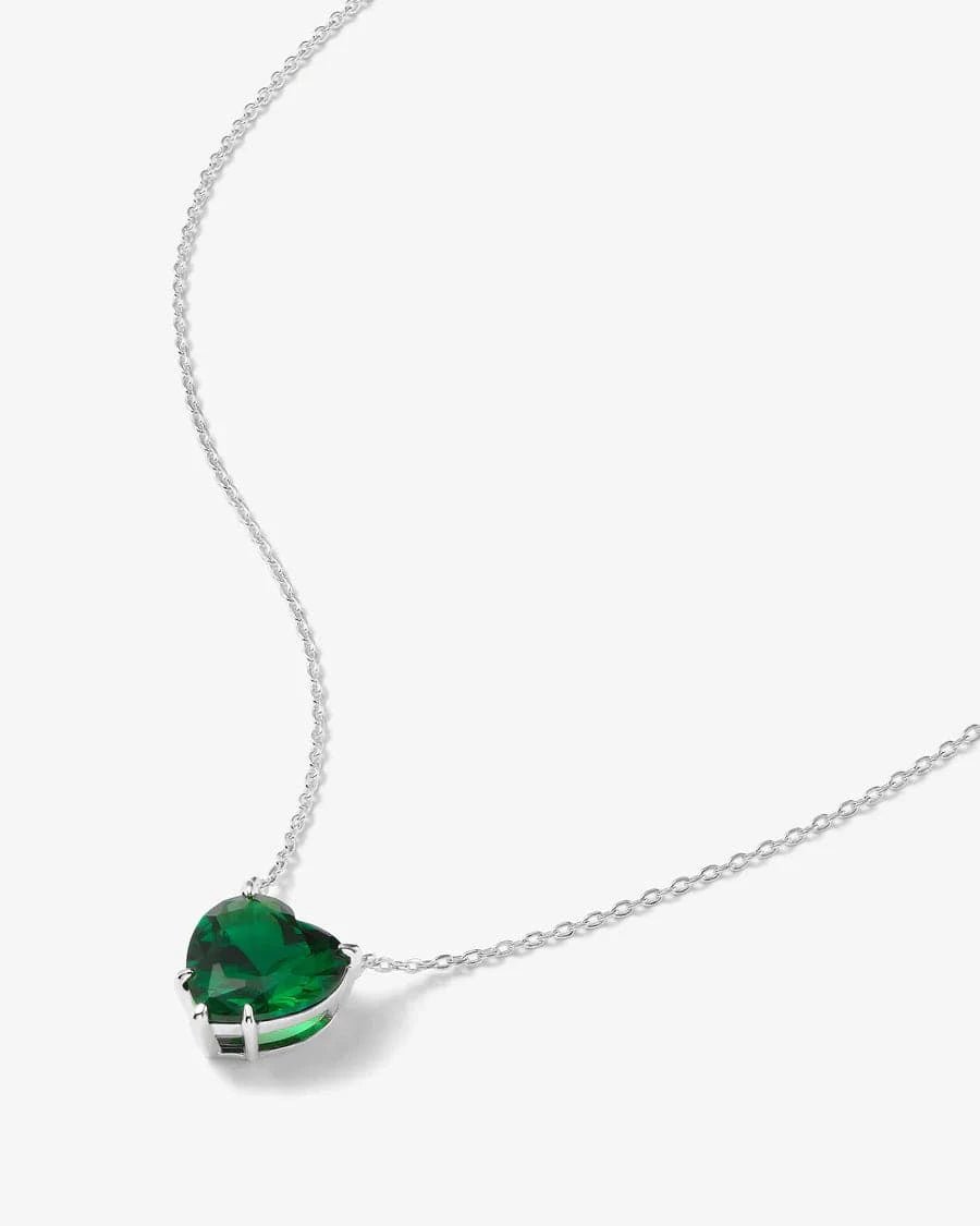 Adore You Silver Emerald Heart Necklace - ARTSY SILVER