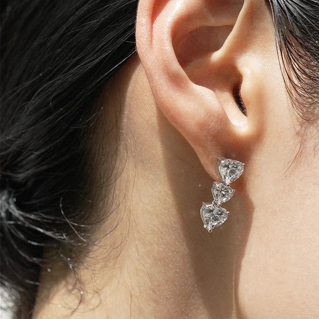 Tri Hearts Drop Earrings - ARTSY SILVER