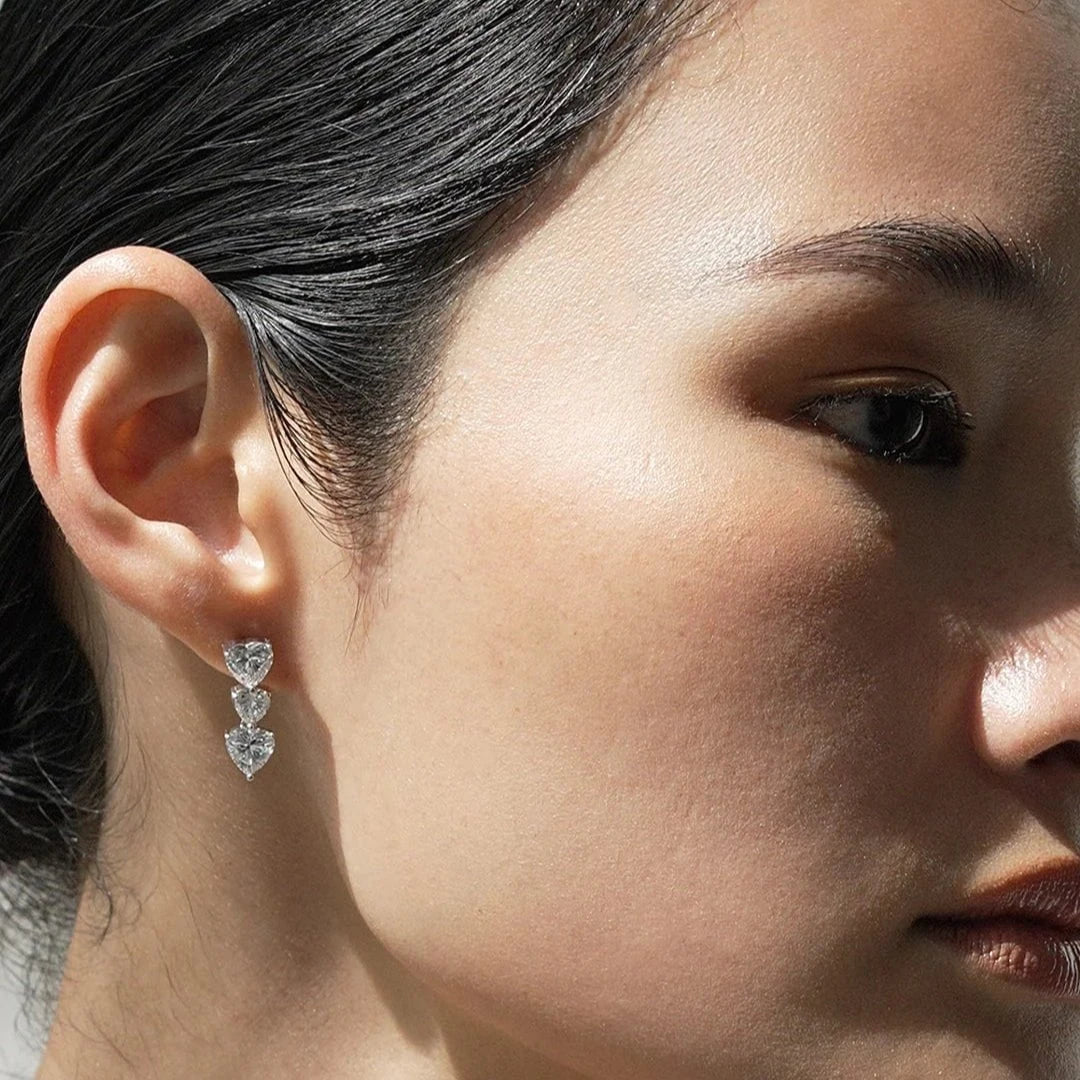 Tri Hearts Drop Earrings - ARTSY SILVER