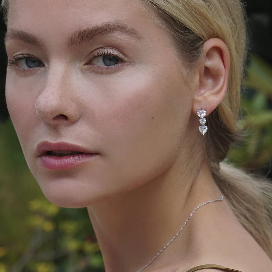 Tri Hearts Drop Earrings - ARTSY SILVER