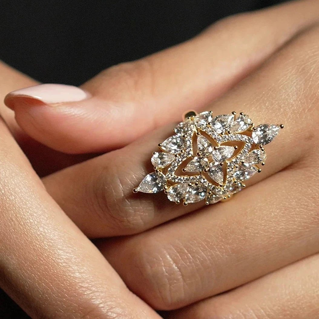 Frosty Glow Zircon Gold Plating Ring - ARTSY SILVER