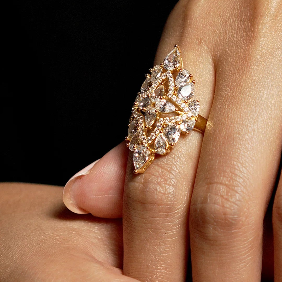 Frosty Glow Zircon Gold Plating Ring - ARTSY SILVER