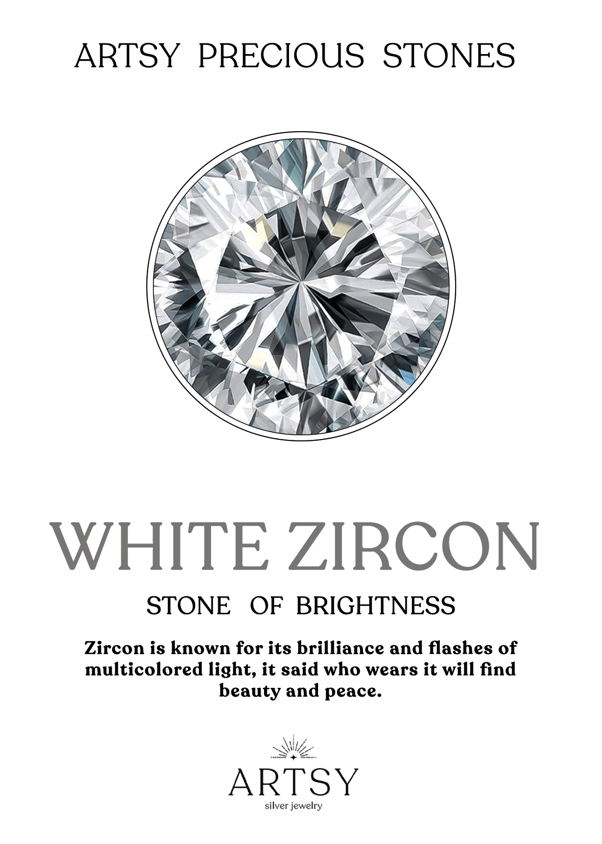 Round Zircon Stone Silver Necklace - ARTSY SILVER