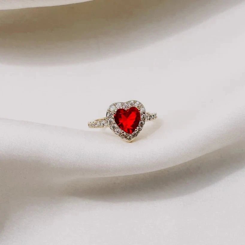 You Red Zircon Heart Ring - ARTSY SILVER