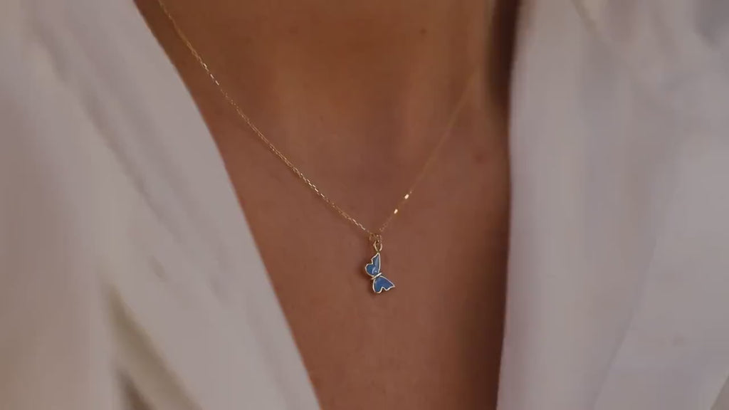 Dainty Blue Enamel Butterfly Necklace