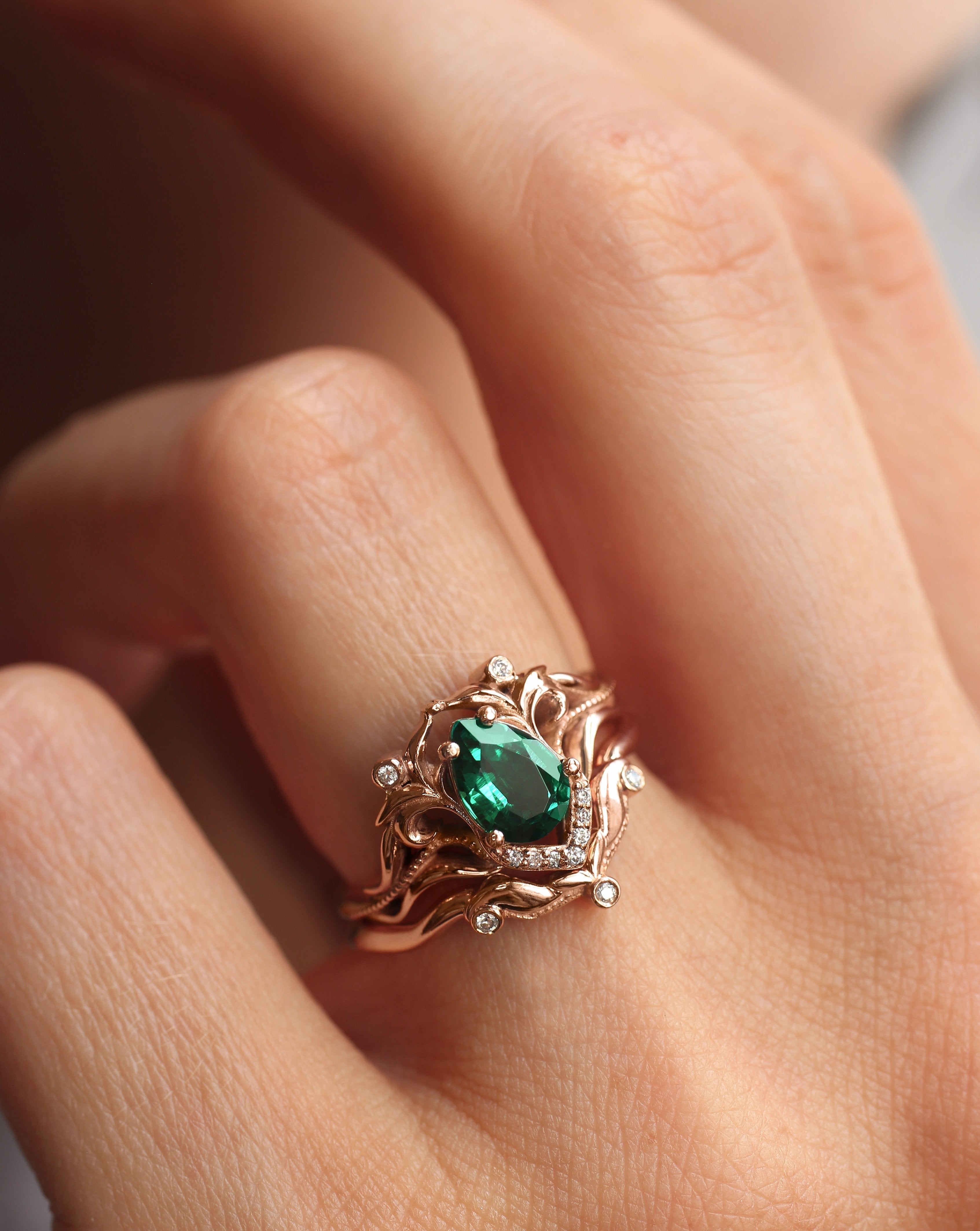 Emerald Stone 2 set rose gold plated ring