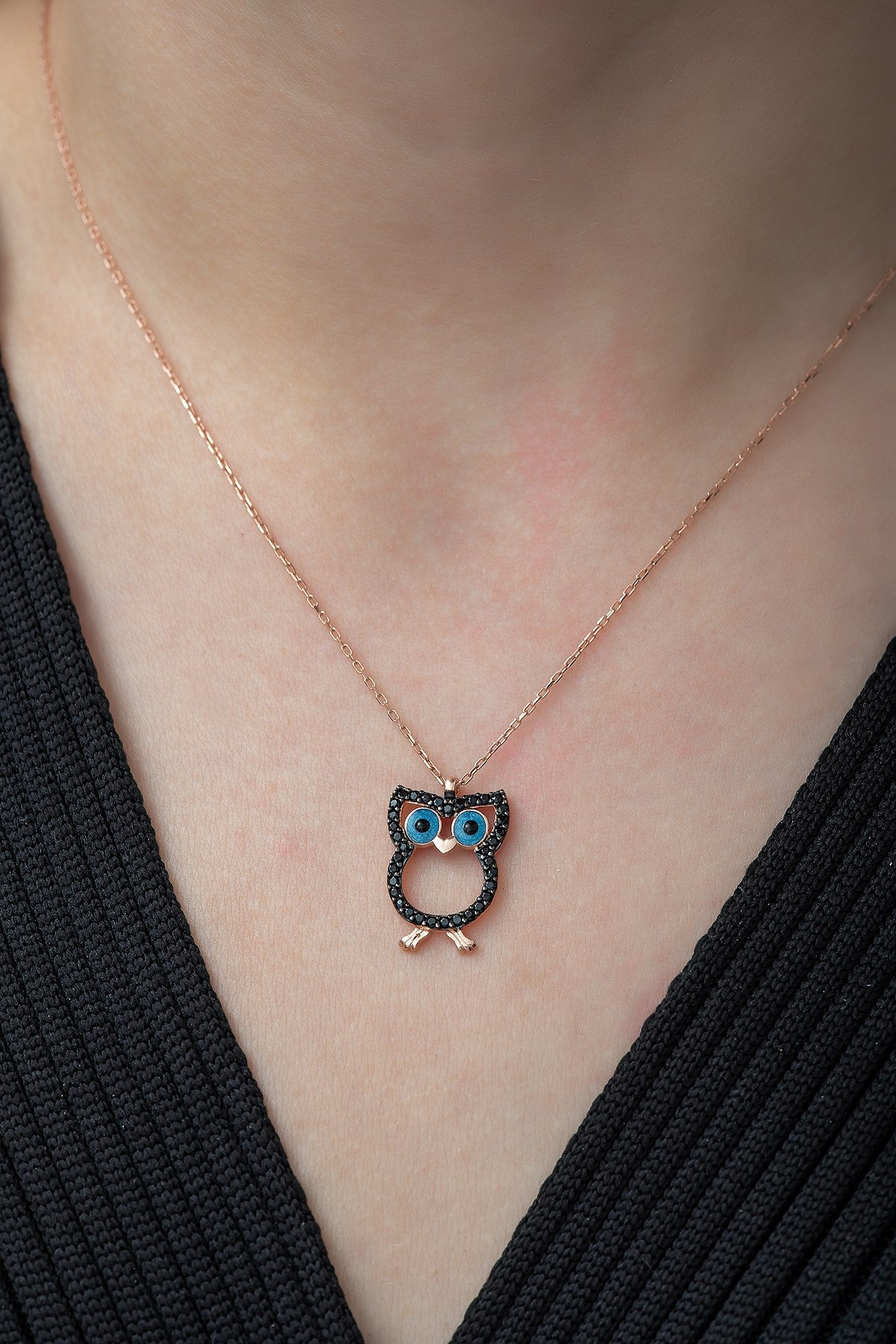 Black Owl Necklace With Black Onyx Ring Set