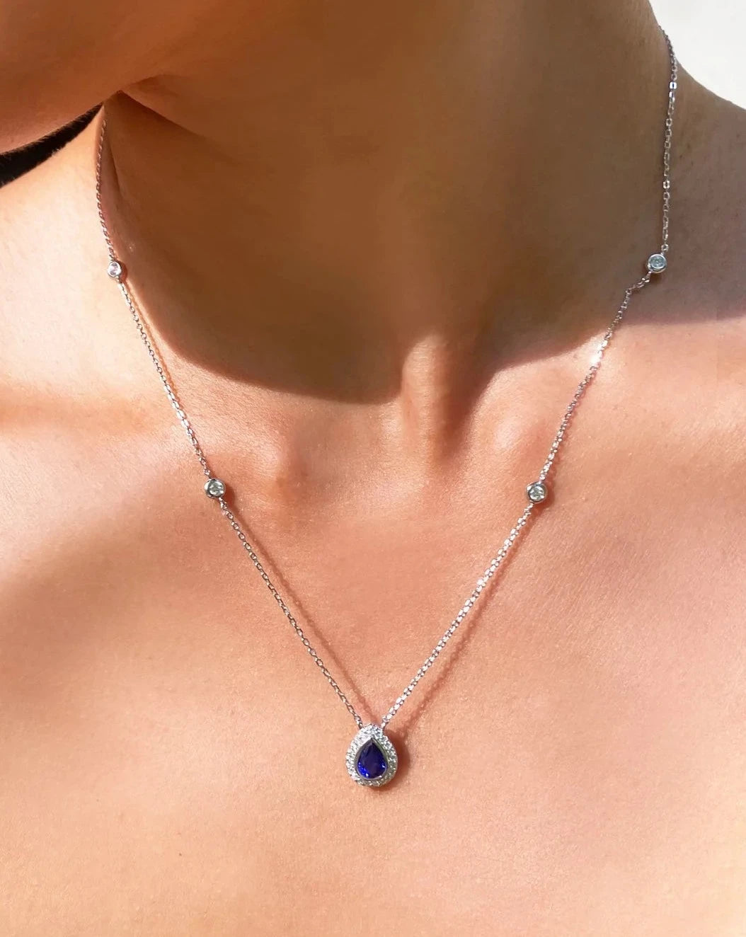 Blue sapphire Pear Cut Necklace