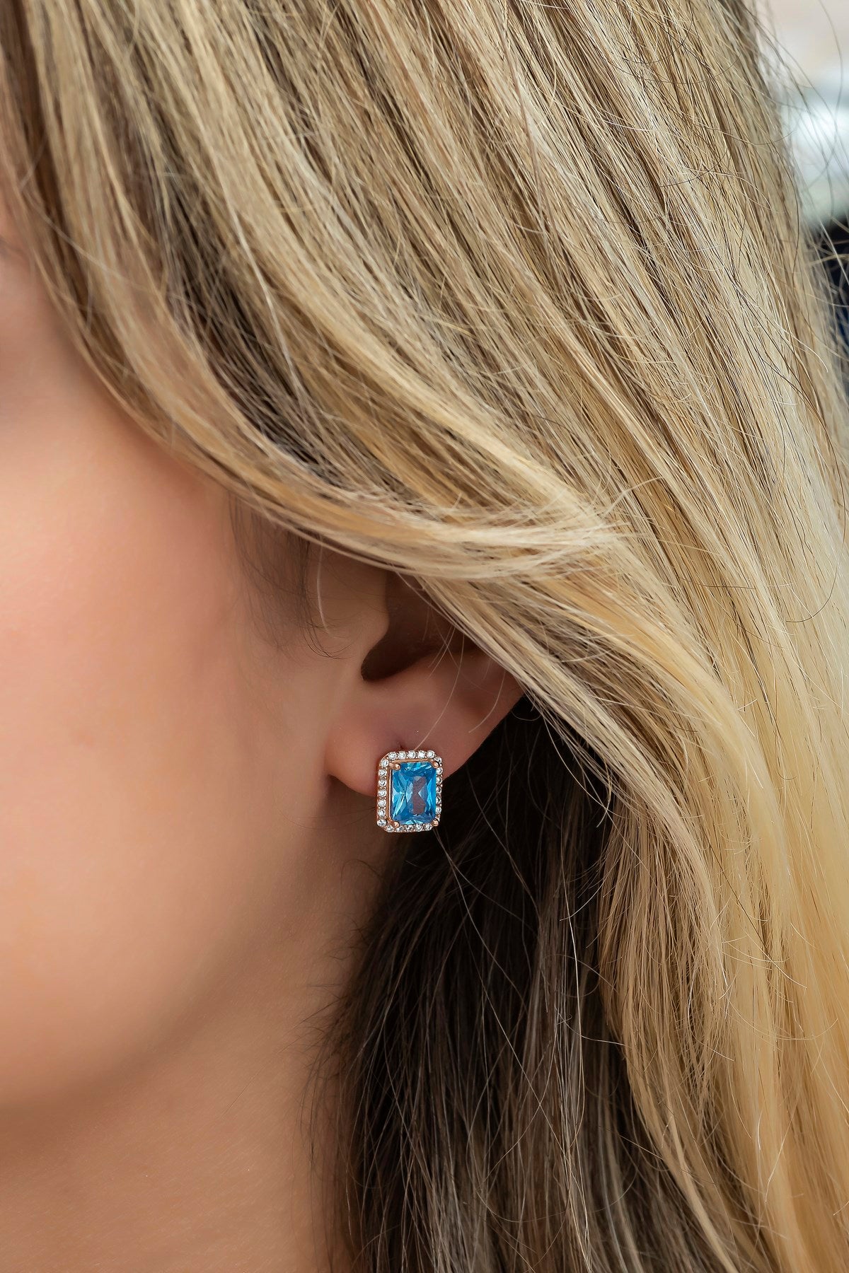 Aquamarine Stone Solitaire Earrings