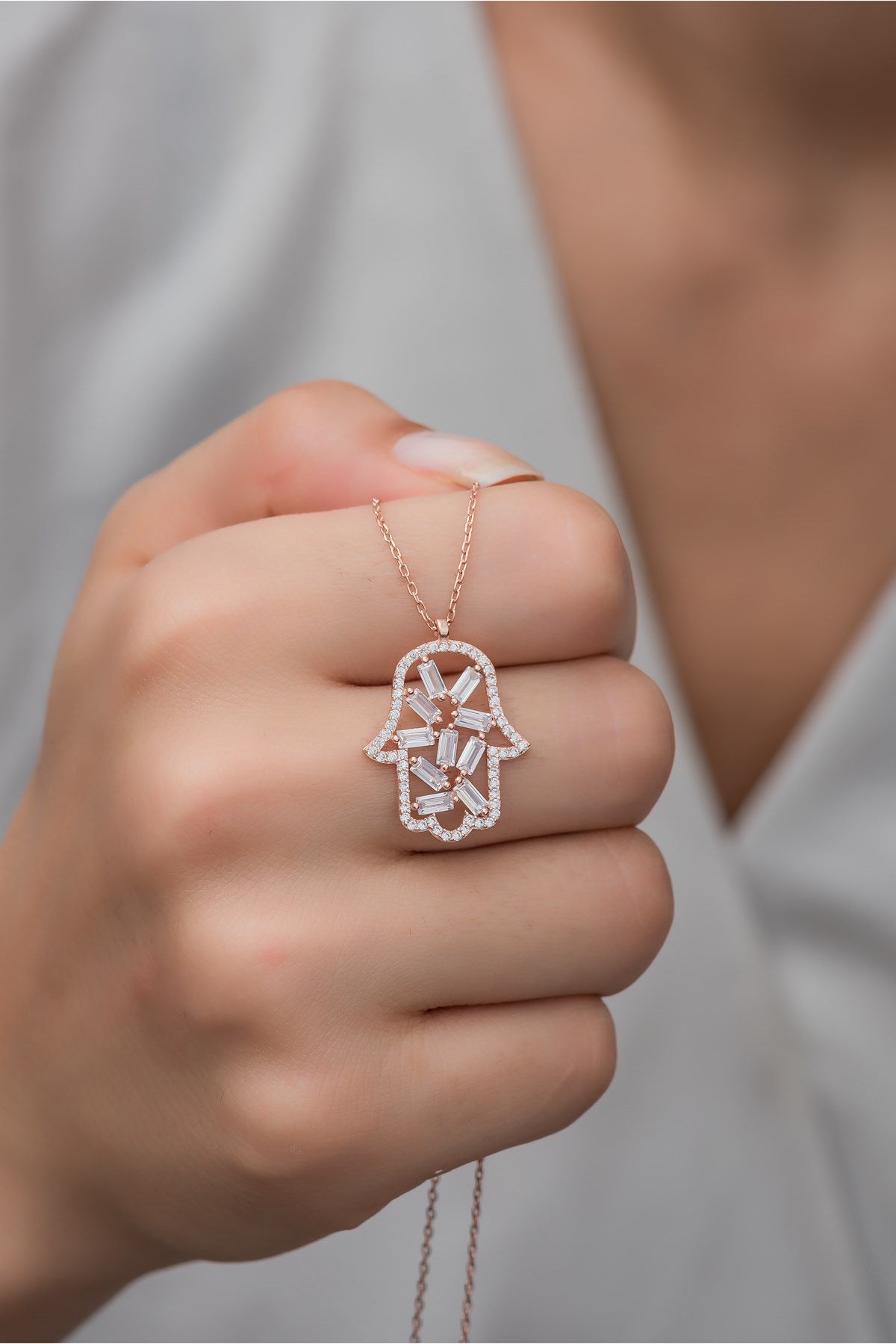 Joud Zircon Hamsa Necklace - ARTSY SILVER