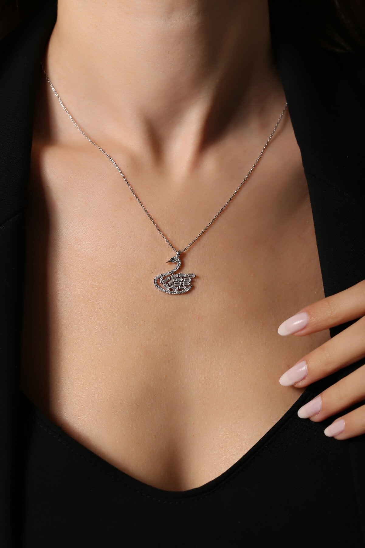 Baguette Stone Swan Necklace