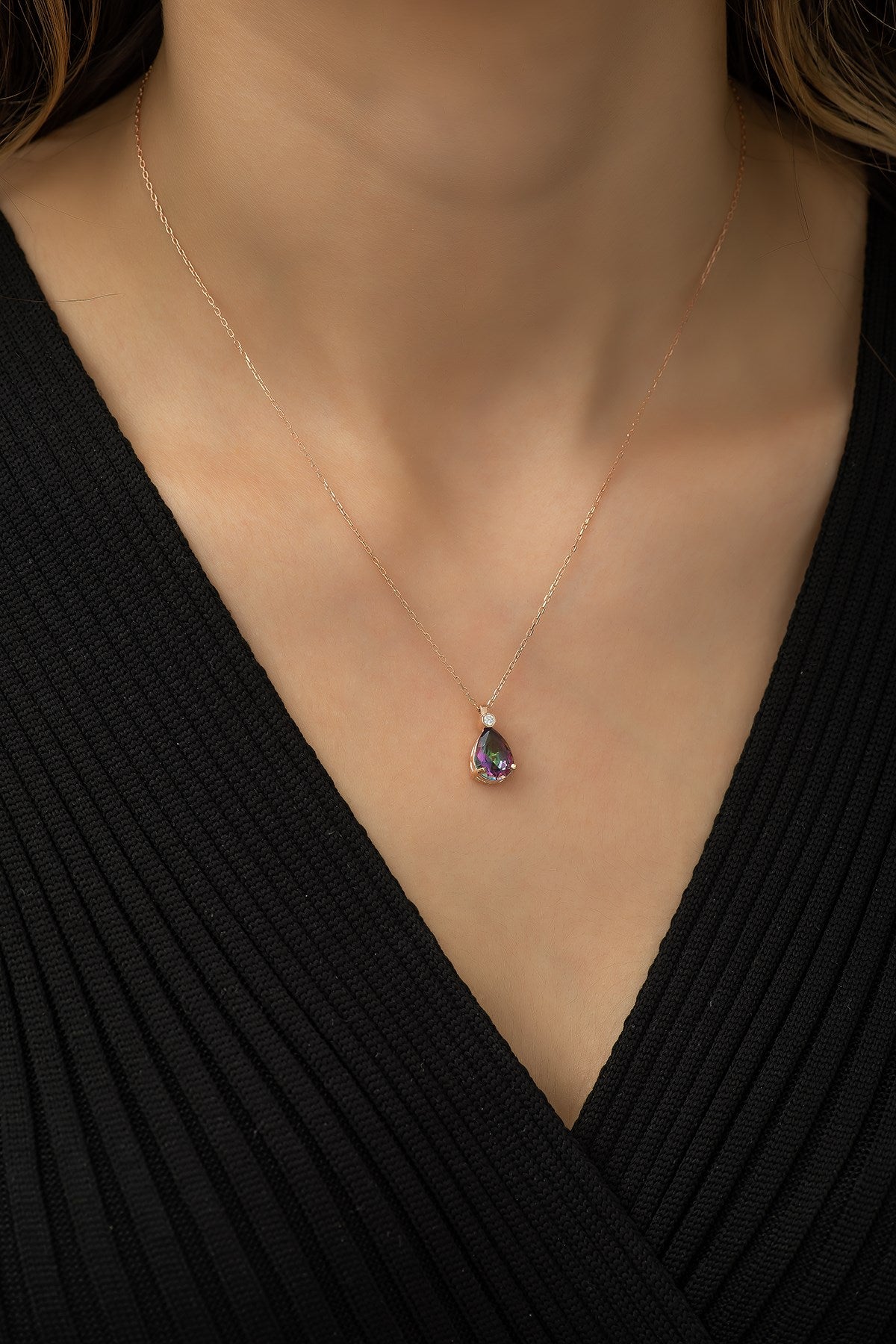 Drop Mystic Topaz Stone Necklace - ARTSY SILVER