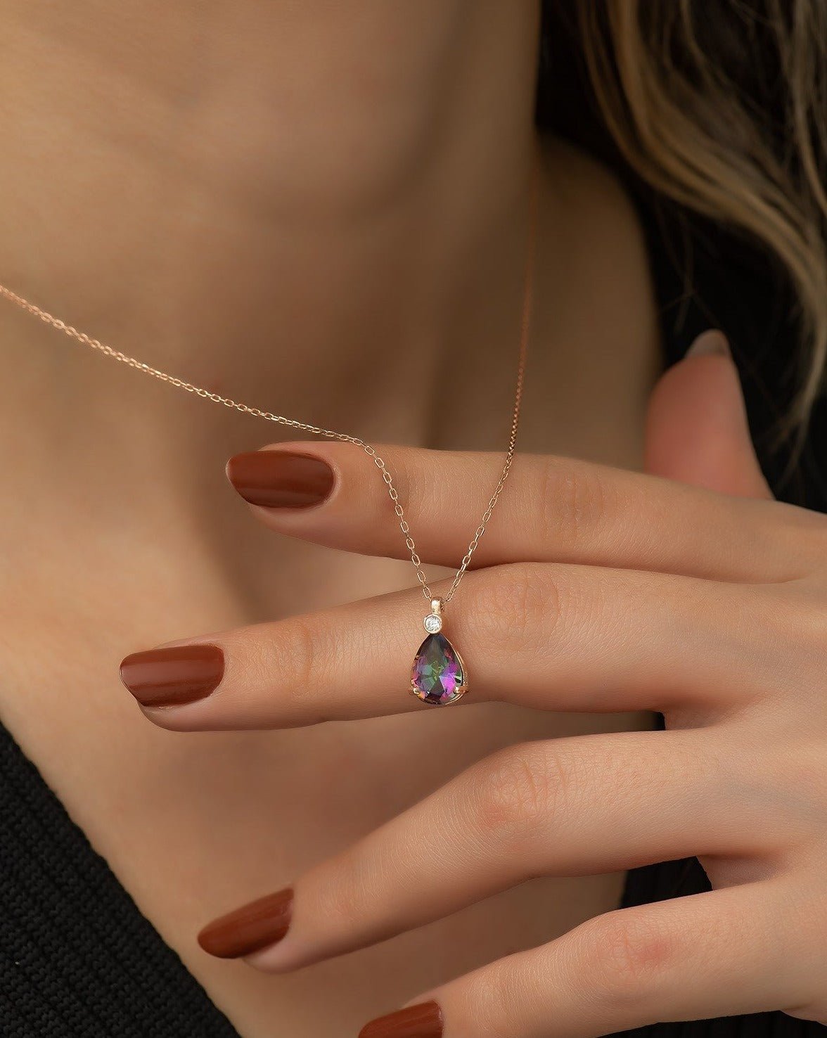 Drop Mystic Topaz Stone Necklace - ARTSY SILVER