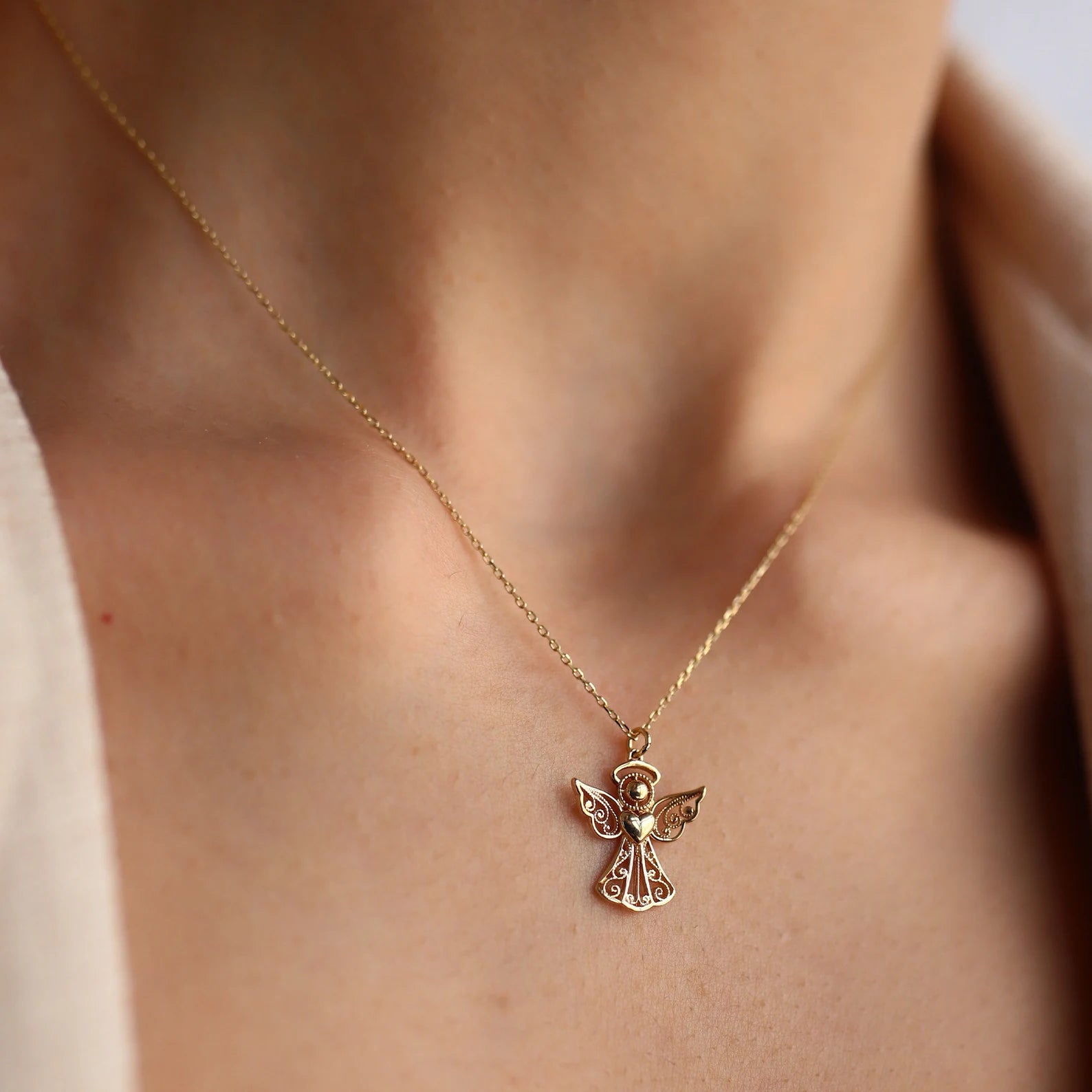 Detailed Guardian Angel Necklace