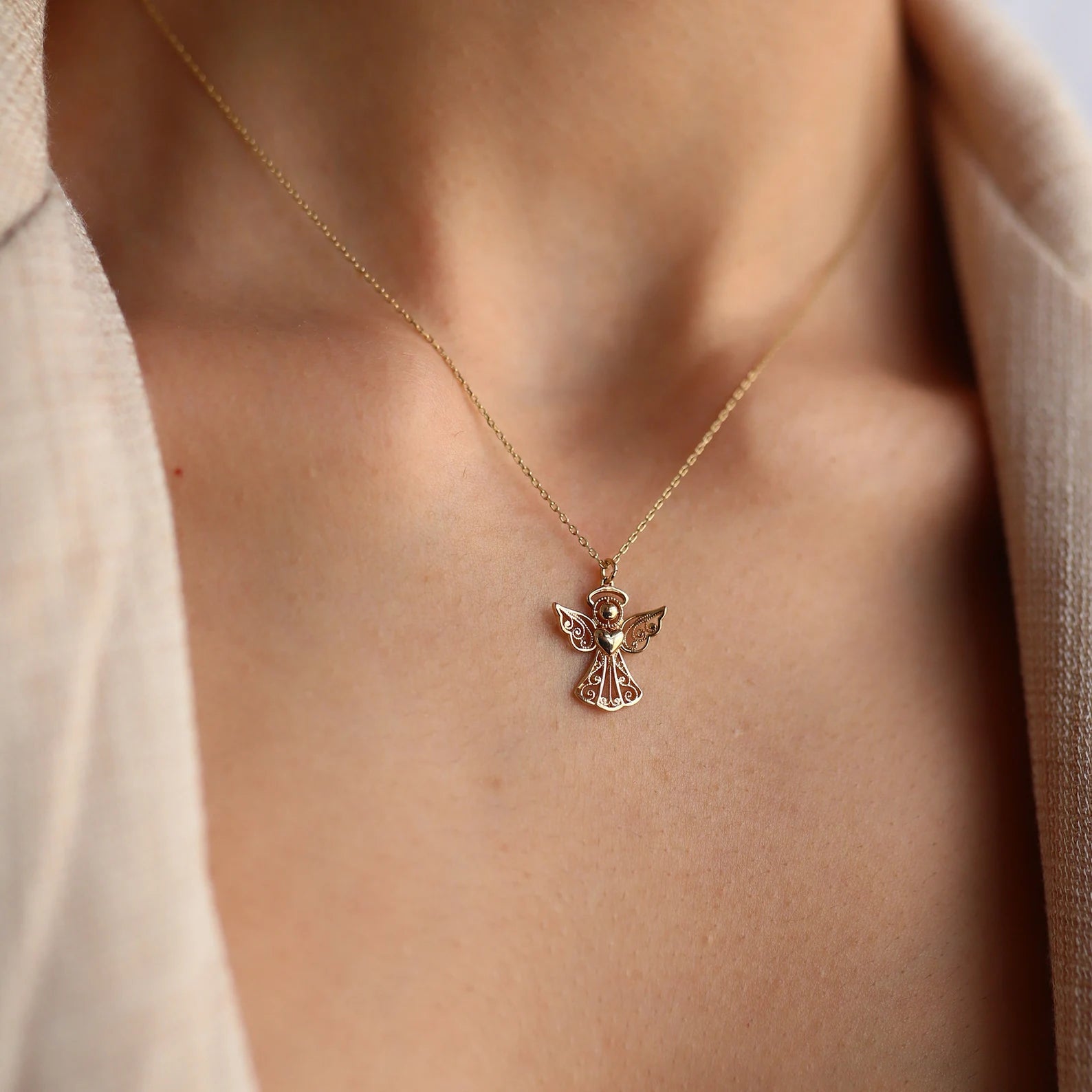 Detailed Guardian Angel Necklace