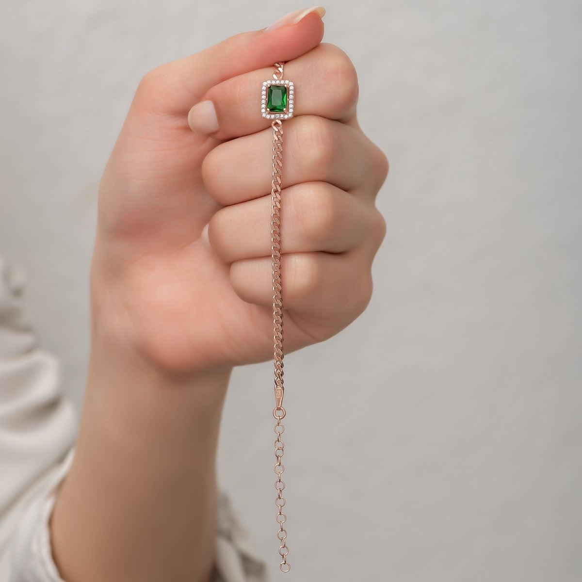 Gourmet Chain Green Stone Bracelet - ARTSY SILVER