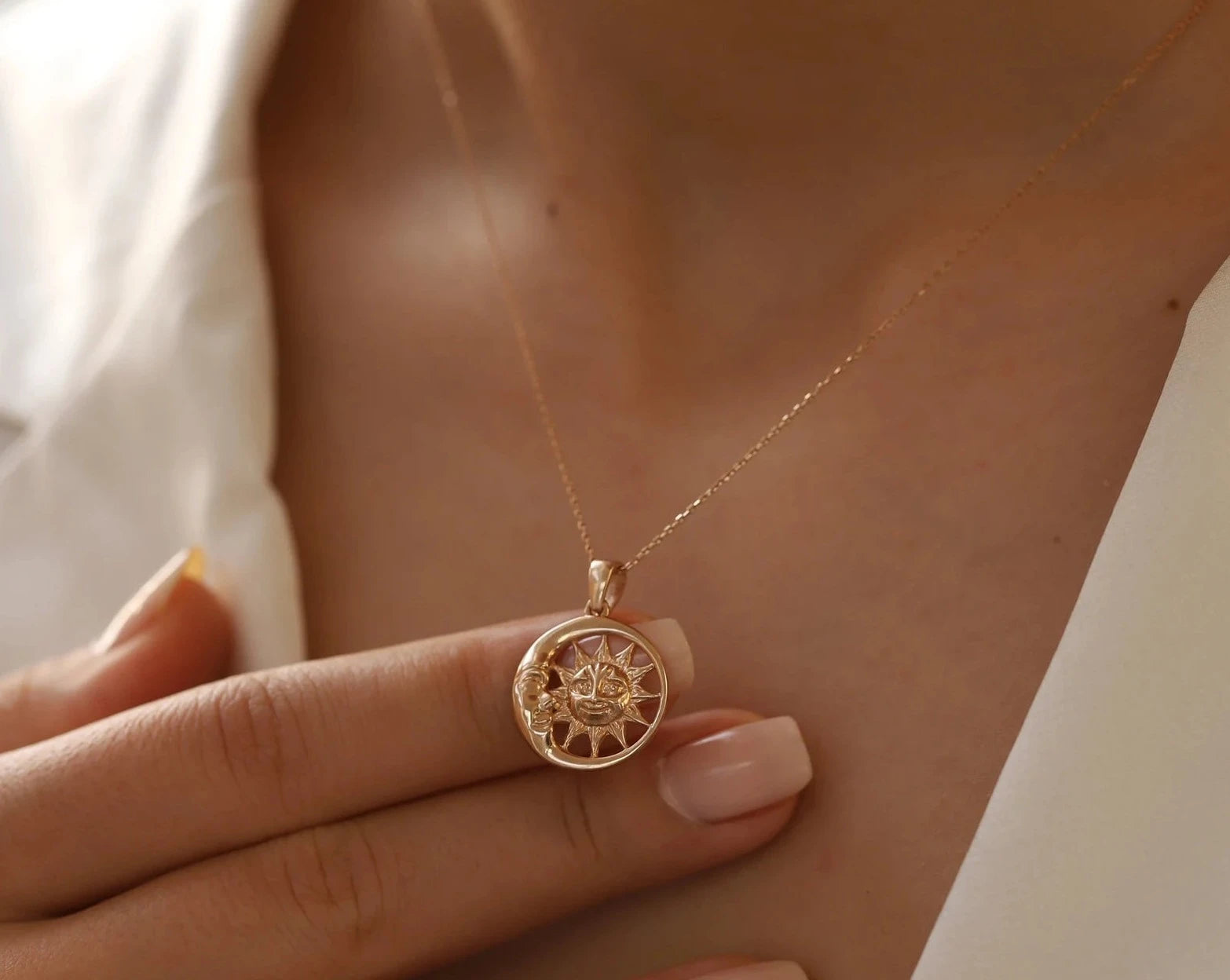 Moon Sun In Circle Necklace