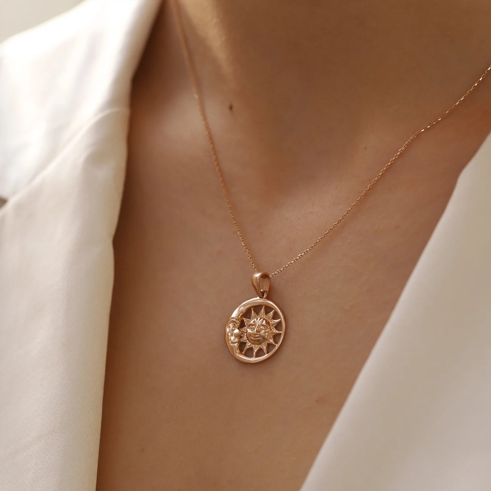 Moon Sun In Circle Necklace