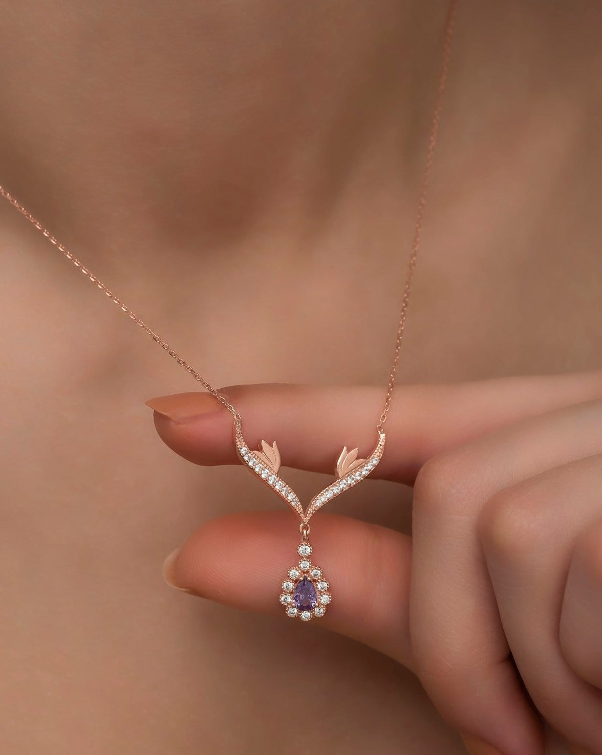 Purple drop stone necklace