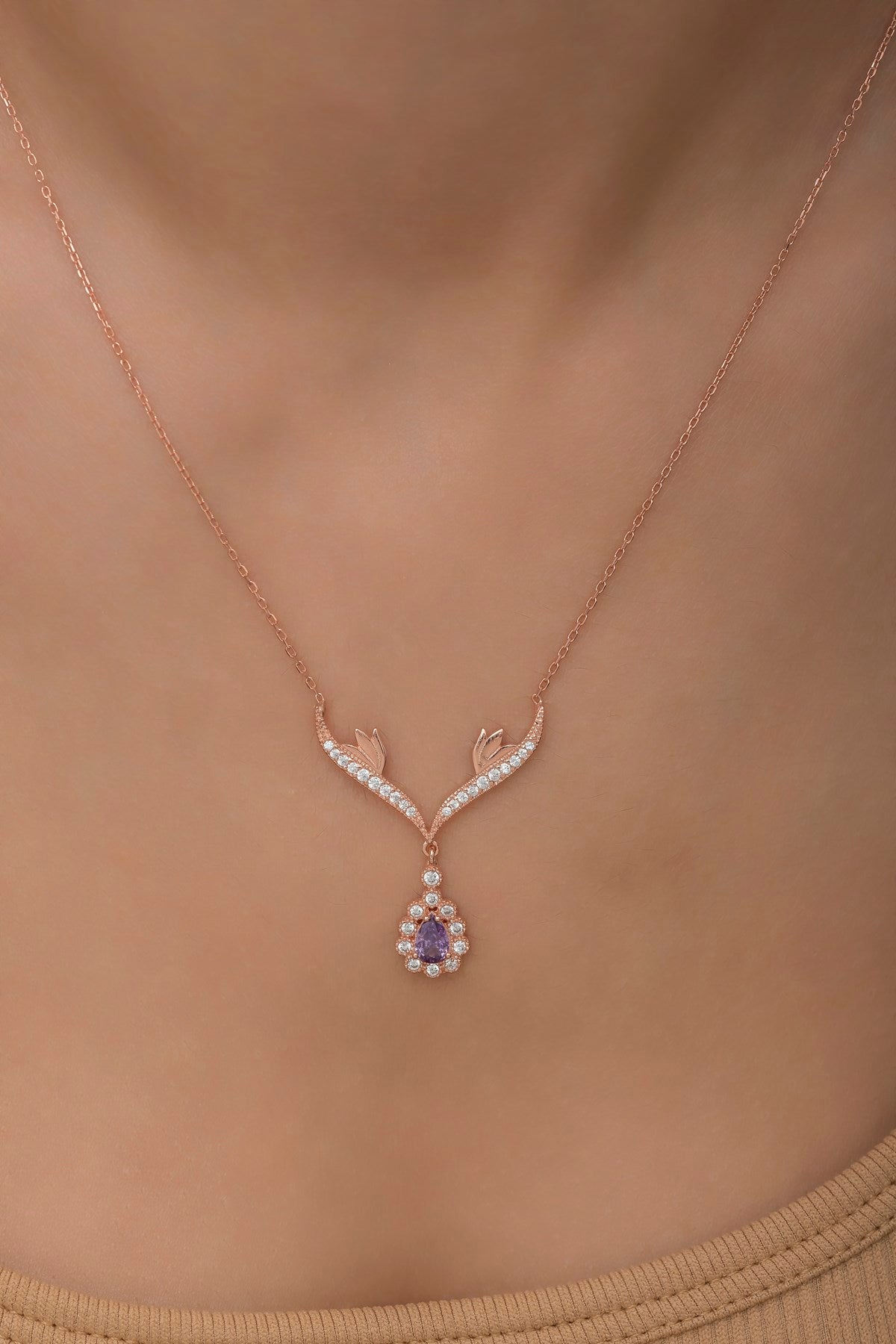 Purple drop stone necklace
