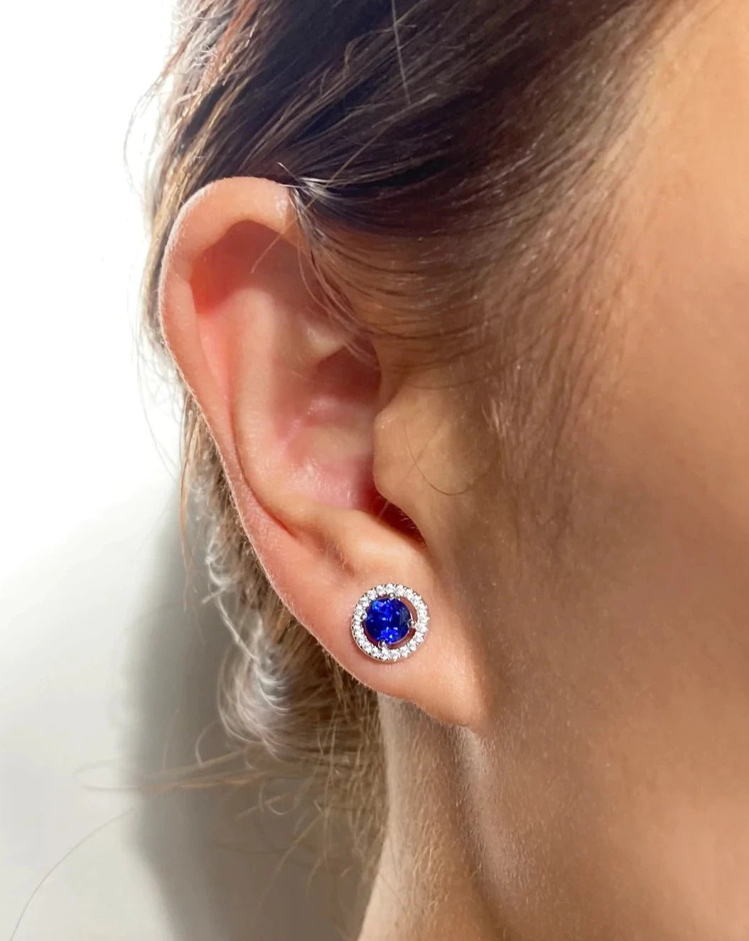 Blue Sapphire Round Earrings