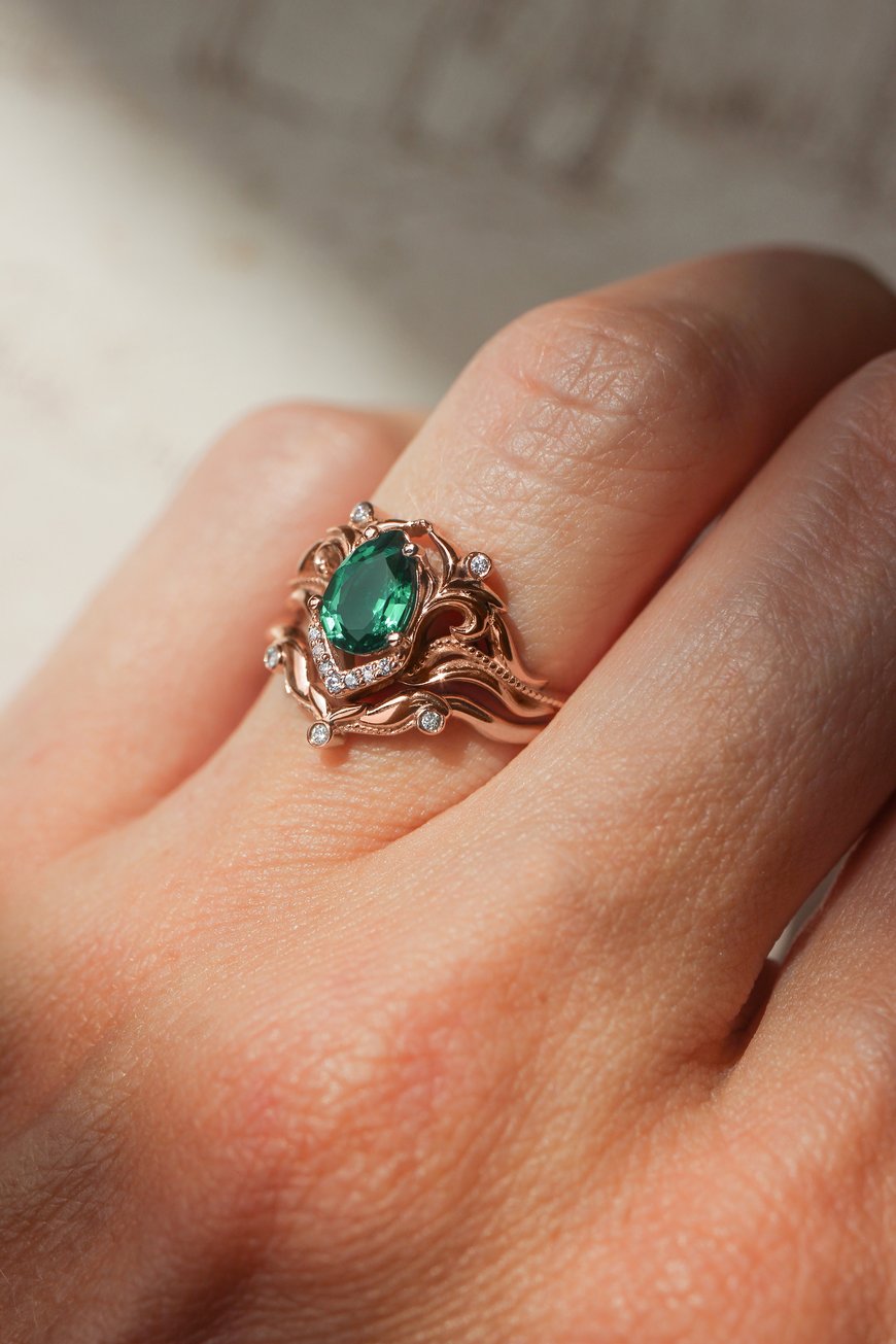 Emerald Stone 2 set rose gold plated ring