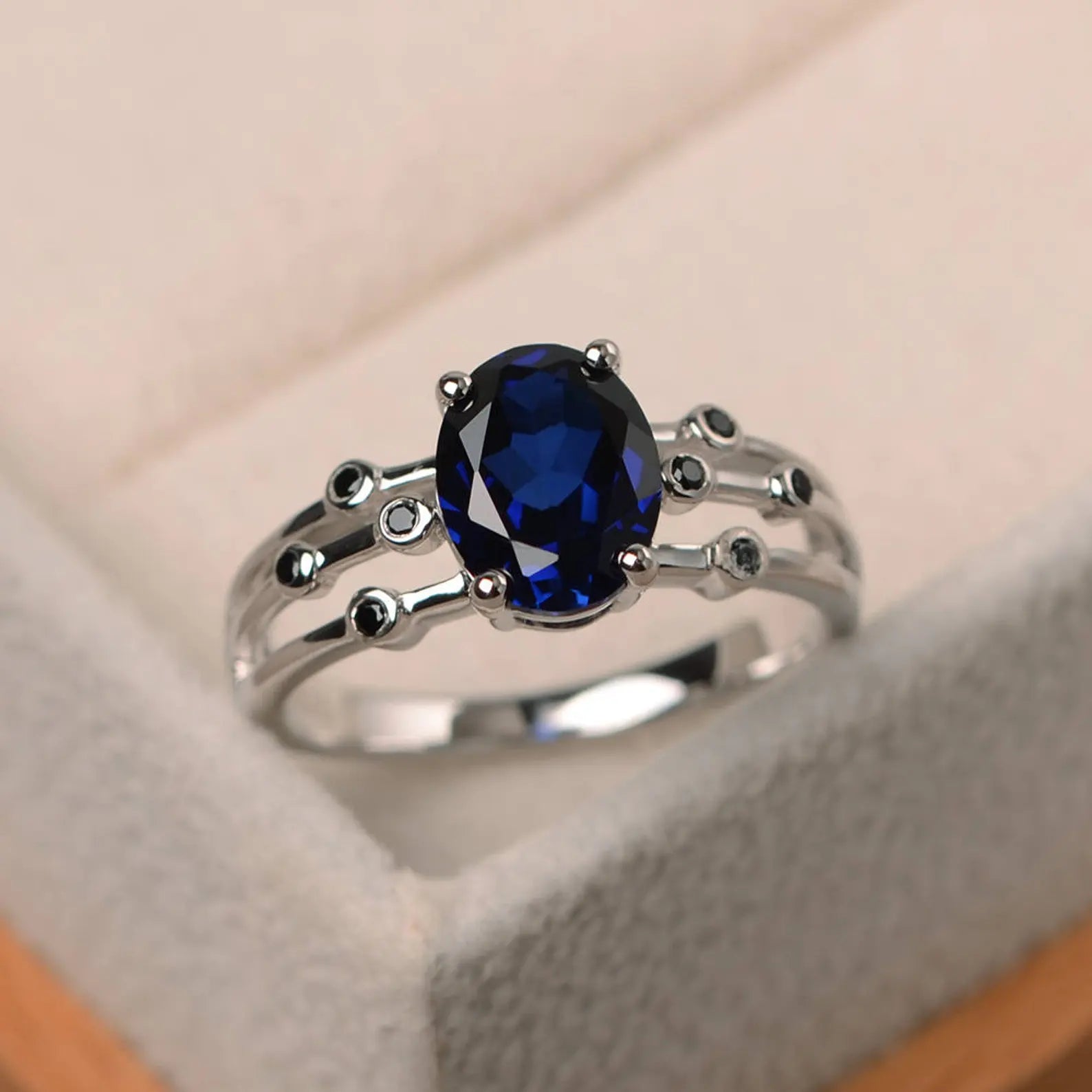 Oval Cut Blue Sapphire Stone Ring